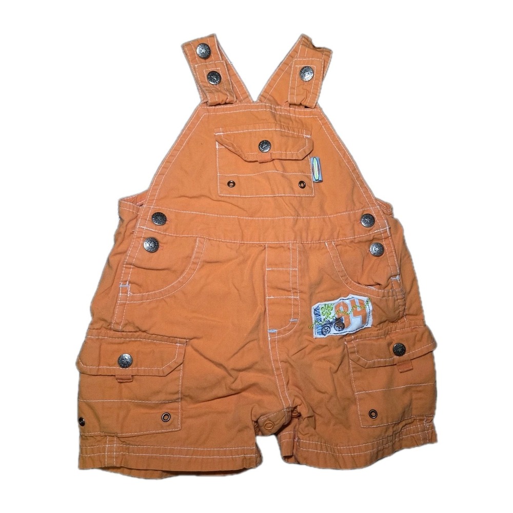Baby Headquarters Orange Short Overalls 12M Cotton Cargo Pockets Infant Outfit